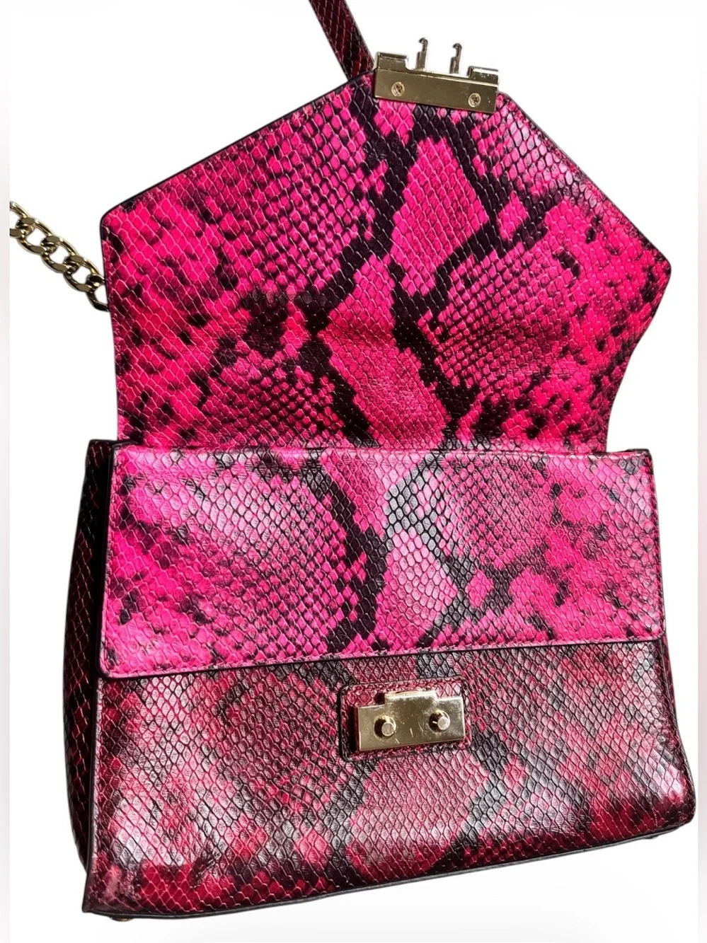 Michael Kors Red Snake-Embossed Satchel with Gold Hardware